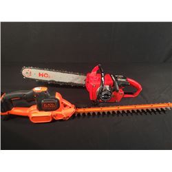 HOMELITE XL1 GAS CHAINSAW & BLACK & DECKER ELECTRIC HEDGETRIMMER