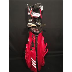 ADDIDAS GOLF BAG WITH RH CLUBS & CLICGEAR CART: ASSORTED CALLAWAY/TAYLORMADE DRIVERS/WOODS, PING