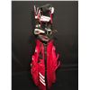 Image 1 : ADDIDAS GOLF BAG WITH RH CLUBS & CLICGEAR CART: ASSORTED CALLAWAY/TAYLORMADE DRIVERS/WOODS, PING
