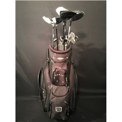 WILSON GOLF BAG WITH RH CLUBS: ASSORTED CALLAWAY/TAYLORMADE DRIVERS/WOODS, TAYLORMADE IRONS &