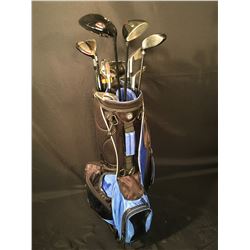 GOLF BAG WITH ASSORTED RH CLUBS: CALLAWAY DRIVER/WOODS, CALLAWAY IRONS & ODYSSEY/NIKE PUTTERS