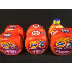 6 CONTAINERS OF TIDE PODS & LIQUID LAUNDRY DETERGENT