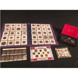 LOT OF ASSORTED FOREIGN COINS & TOKENS, 1975 CANADA 7 COIN PROOF SET, 1967 CANADA CENTENNIAL SET &