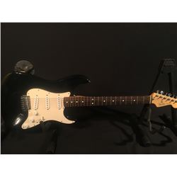 BLACK & WHITE FENDER STRATOCASTER ELECTRIC GUITAR WITH CASE - MADE IN MEXICO