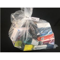 BAG OF ASSORTED BLUETOOTH SPEAKERS, FITBIT & HEADPHONES