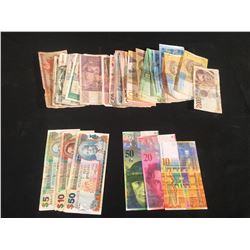 ASSORTED EUROPEAN CURRENCY: ITALY, FRANCE, EASTERN EUROPE; SWISS FRANCS - $80 FRANC & BARBADOS