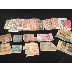 LOT OF ASSORTED FOREIGN CURRENCY - VINTAGE: LIRE, MARKS, FRANCS &MORE