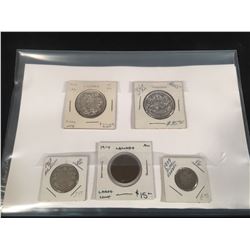 2 - 1947 CANADA 50 CENT COINS, 1914 CANADA ONE CENT COIN, 1917 CANADA 25 CENT COIN & 1907 CANADA 10
