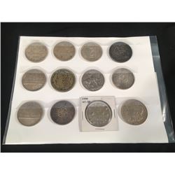LOT OF 12 ASSORTED CANADIAN & US PRE 1967 DOLLAR COINS
