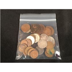 BAG OF ASSORTED EARLY TO MID 20TH CENTURY CANADIAN & FOREIGN COINS