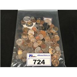 BAG OF ASSORTED CANADIAN & FOREIGN COINS