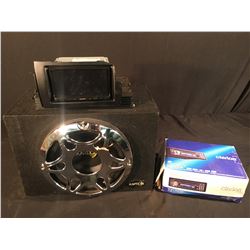 KAPTION SUBWOOFER WITH AMP, KENWOOD CAR DECK & CLARION CAR DECK