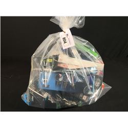 BAG OF ASSORTED HOUSEHOLD ITEMS: KNEE BRACES, FILTERS & MORE