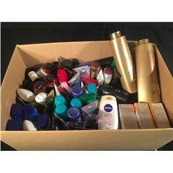BOX OF ASSORTED SOAPS, SHAMPOO & MORE
