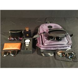 LOT OF ASSORTED VERSACE BAG, COLOGNE, BOTTLE STOPPER & ASSORTED DESIGNER SUNGLASSES