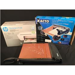 HP DESKTOP PRINTER & (2) X-ACTO PAPER TRIMMERS