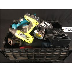 BIN OF ASSORTED POWER TOOLS & HAND TOOLS