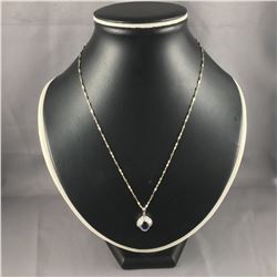 ONE 18KT WHITE GOLD NATURAL BLUE SAPPHIRE & DIAMOND  PENDANT SET WITH 1 OVAL MIXED CUT NATURAL