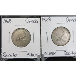 Lot Of 2 Canadian Silver Quarters From 1968