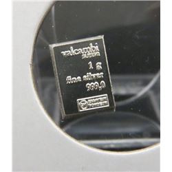 Valcambi Suisse  1Gram .999 Fine Silver Bar