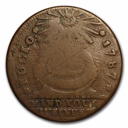 1787 Fugio Cent Fine First Coin Issued under the authority of the US EXTREMELY RARE COIN