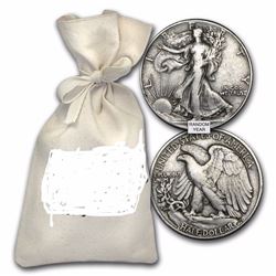 100 Coins 90% Silver Walking Liberty Half-Dollars $50 Face-Value Bag