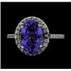 Image 2 : 3.90 ctw Tanzanite and Diamond Ring - 14KT White Gold
