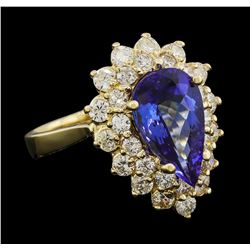 3.15 ctw Tanzanite and Diamond Ring - 14KT Yellow Gold