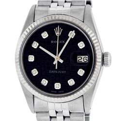 Rolex Mens Stainless Steel Black Diamond Datejust Wristwatch