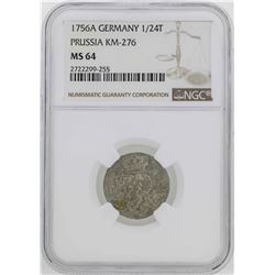 1756-A Germany Prussia 1/24 Thaler Coin NGC MS64