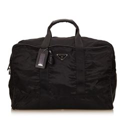 Prada Black Nylon Leather Zipper Travel Duffle Bag