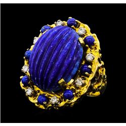 17.00 ctw Lapiz Lazuli and Diamond Ring - 14KT Yellow Gold