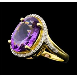 4.90 ctw Amethyst And Diamond Ring - 14KT Yellow Gold