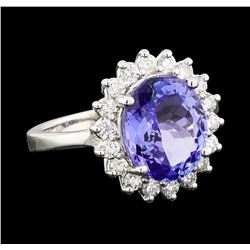 4.09 ctw Tanzanite and Diamond Ring - 14KT White Gold