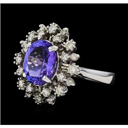 3.23 ctw Tanzanite and Diamond Ring - 14KT White Gold