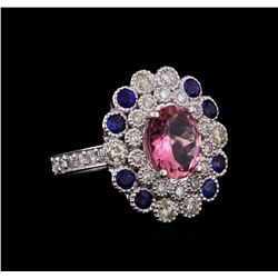 14KT White Gold 2.24 ctw Tourmaline, Sapphire and Diamond Ring