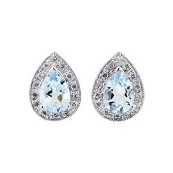 2.00 ctw Aquamarine and Diamond Earrings - 14KT White Gold