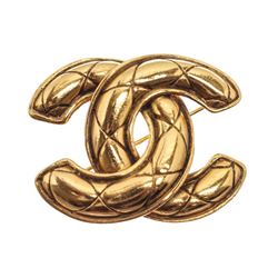 Chanel Gold Quilted CC Logo Brooch