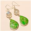 Image 1 : Green Copper Turquoise/Moonstone Earring Solid Sterling Silver
