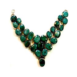 Sterling Silver .925 Emerald Beryl Necklace 84.16 gram