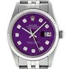 Image 2 : Rolex Mens 36mm Stainless Steel Purple Diamond Datejust Wristwatch