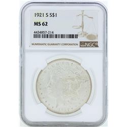 1921-S $1 Morgan Silver Dollar Coin NGC MS62