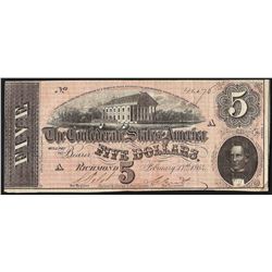 1864 $5 Confederate States of America Note