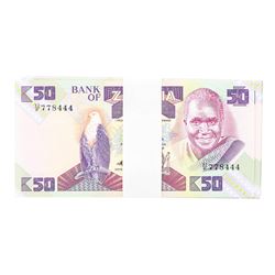 Pack of (100) Zambia 50 Kawacha Uncirculated Notes