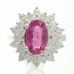 14KT White Gold 3.66 ctw Round Cut Rubellite and Diamond Flower Ring