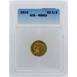 1913 $2 1/2 Indian Head Quarter Eagle Gold Coin ICG MS63