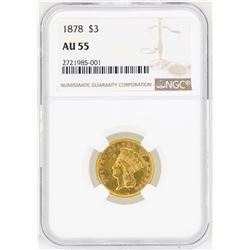 1878 $3 Indian Princess Head Gold Coin NGC AU55