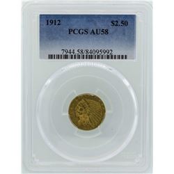 1912 $2 1/2 Indian Head Quarter Eagle Gold Coin PCGS AU58