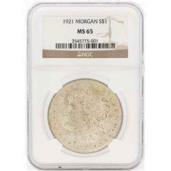 1921 $1 Morgan Silver Dollar Coin NGC MS65