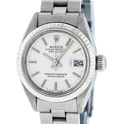 Rolex Ladies Stainless Steel Silver Index Fluted Bezel Oyster Band Datejust Wris